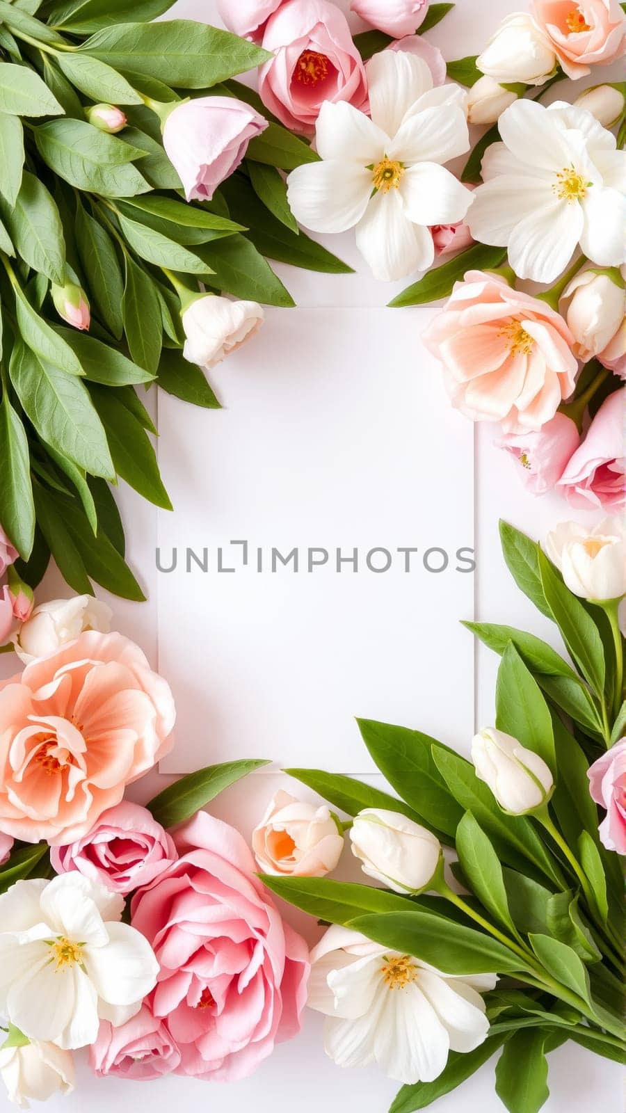 Frame surrounded by spring flowers. High quality photo