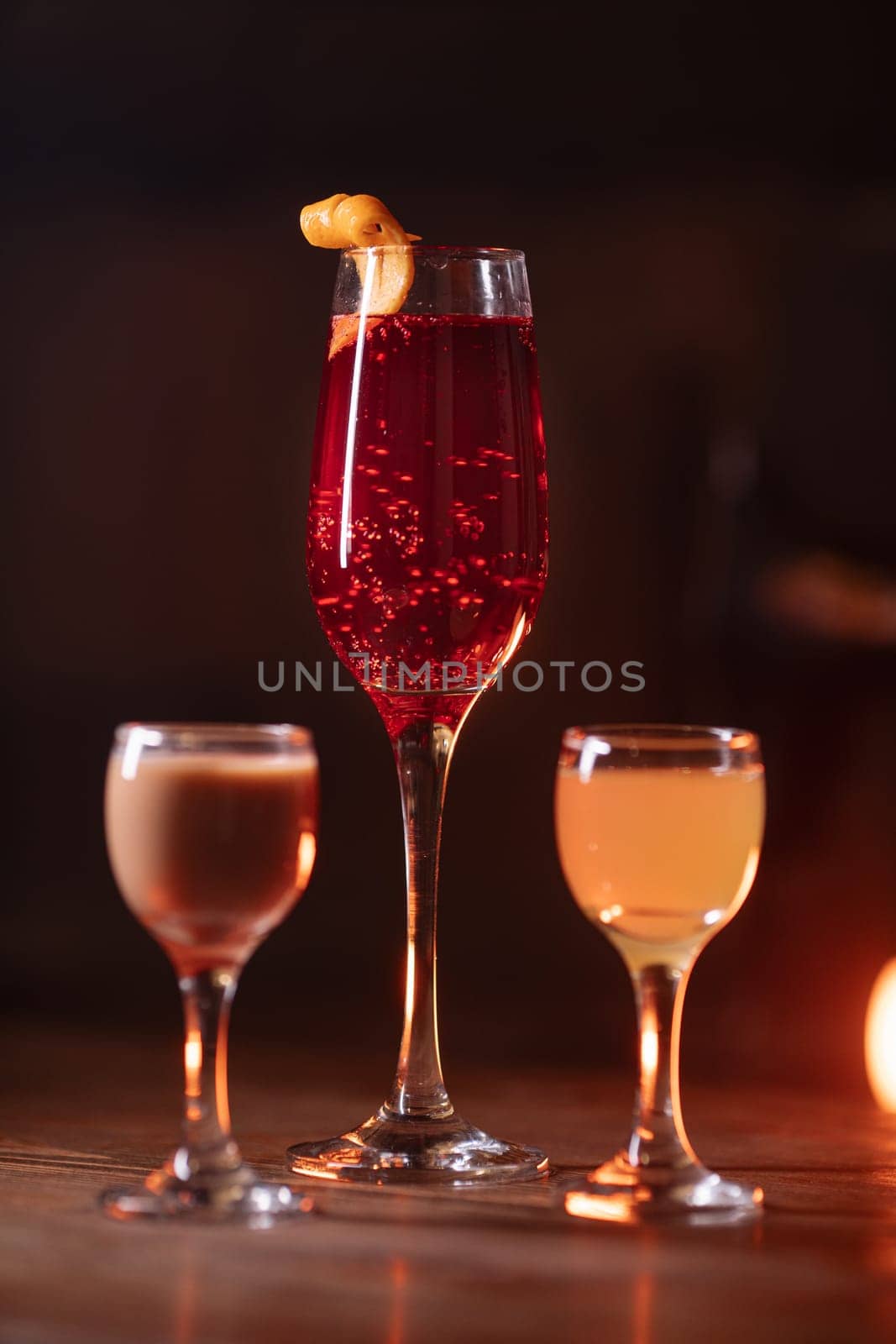 A beautiful bright cocktail. Restaurant. Delicious and beautiful