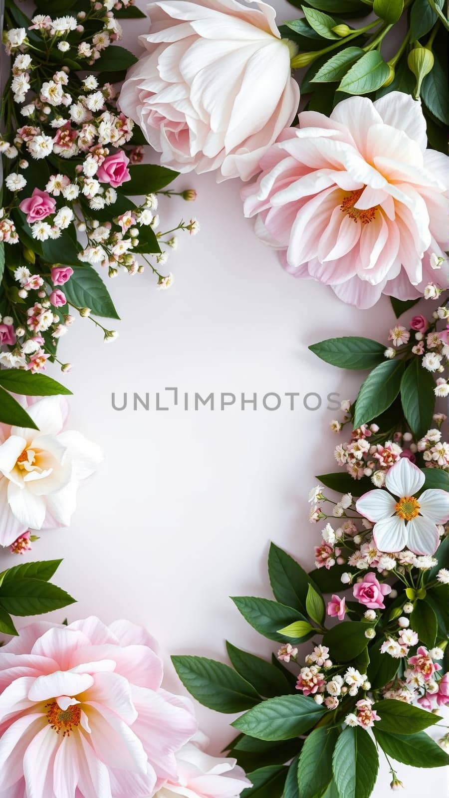 Frame surrounded by spring flowers. High quality photo