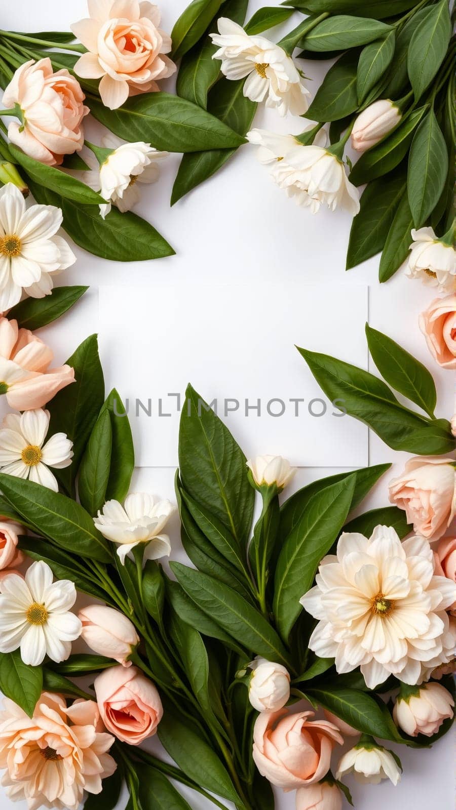 Frame surrounded by spring flowers. High quality photo