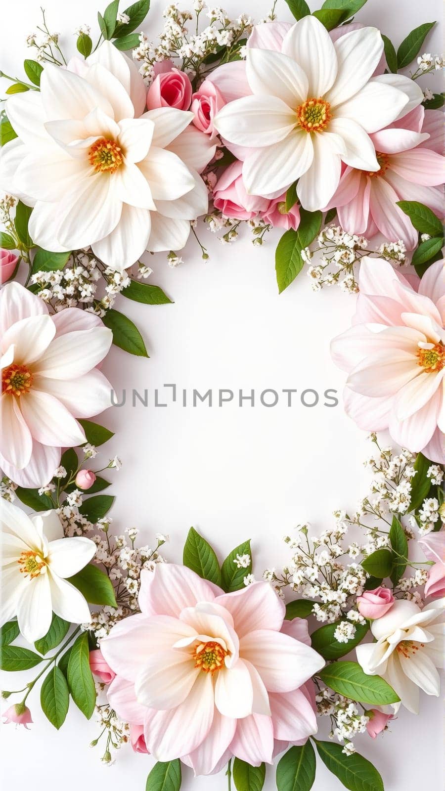 Frame surrounded by spring flowers. High quality photo
