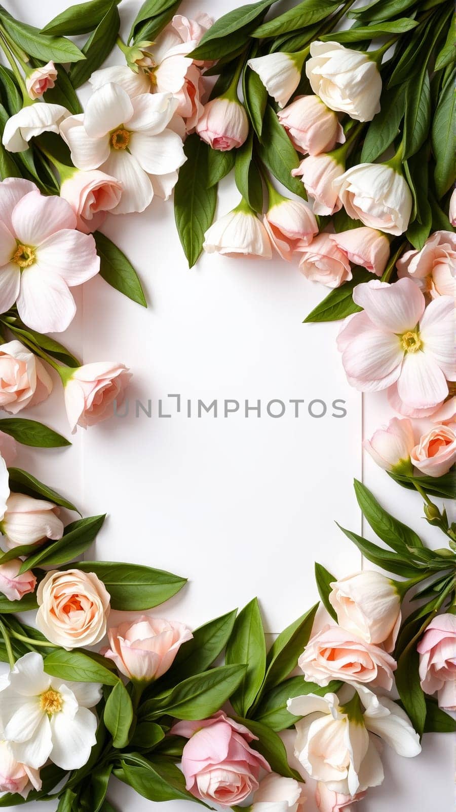 Frame surrounded by spring flowers. High quality photo