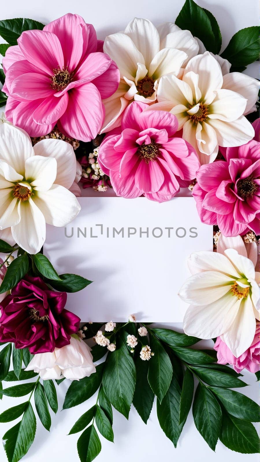 Frame surrounded by spring flowers. High quality photo