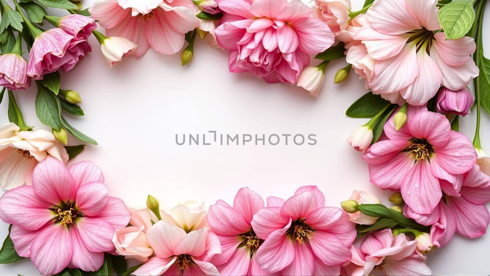 Frame surrounded by spring flowers. High quality photo