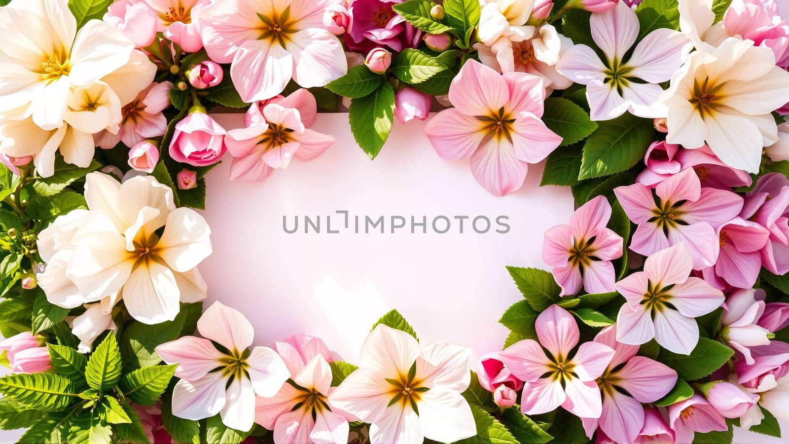 Frame surrounded by spring flowers. High quality photo