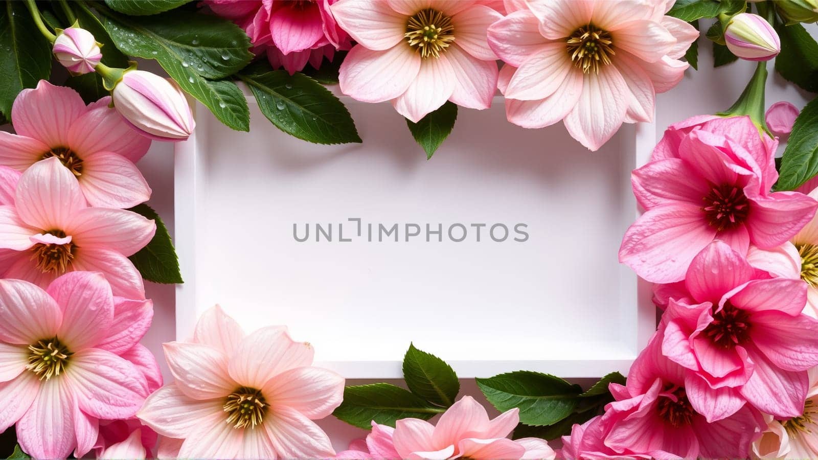 Frame surrounded by spring flowers. High quality photo