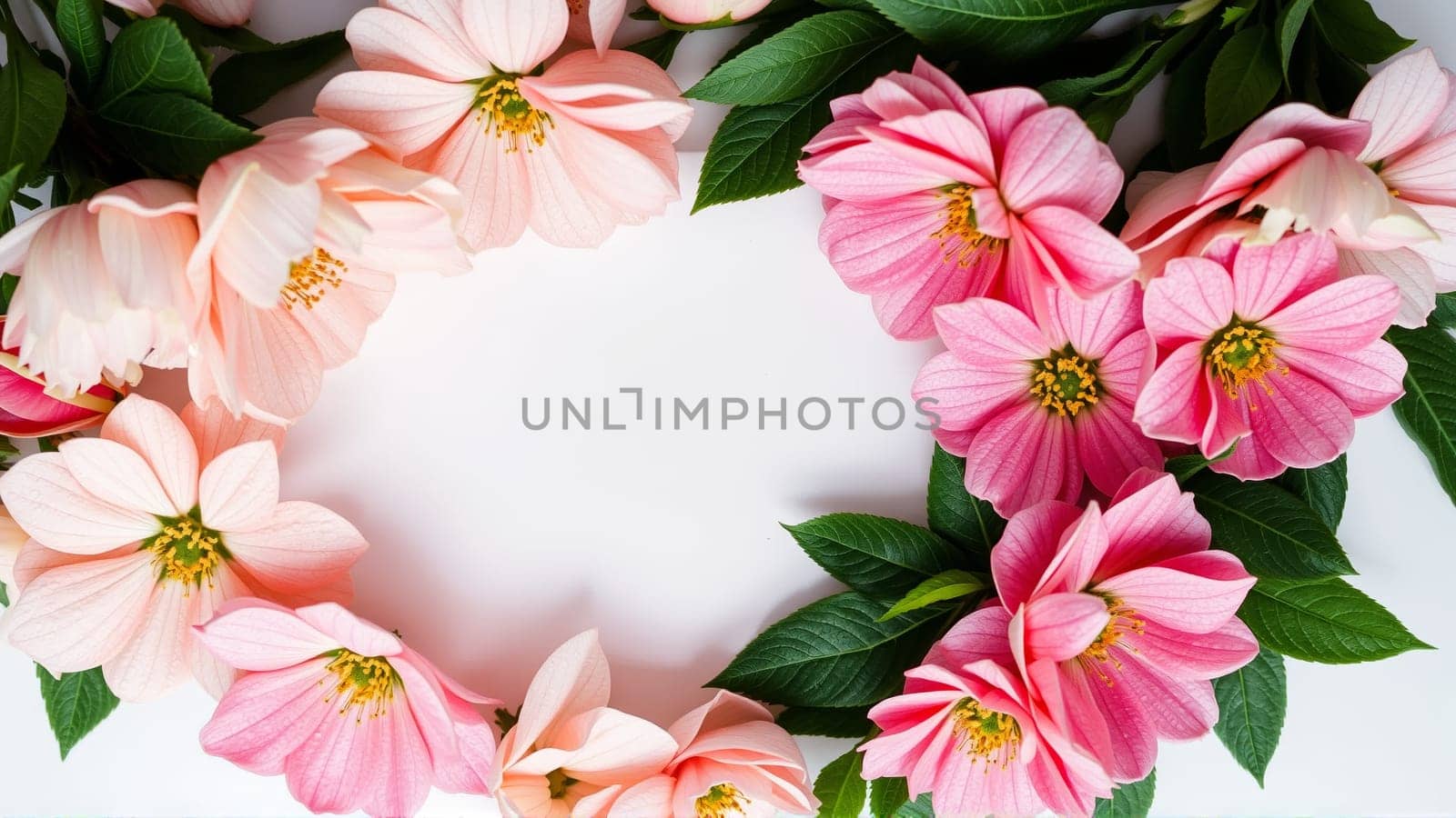 Frame surrounded by spring flowers. High quality photo