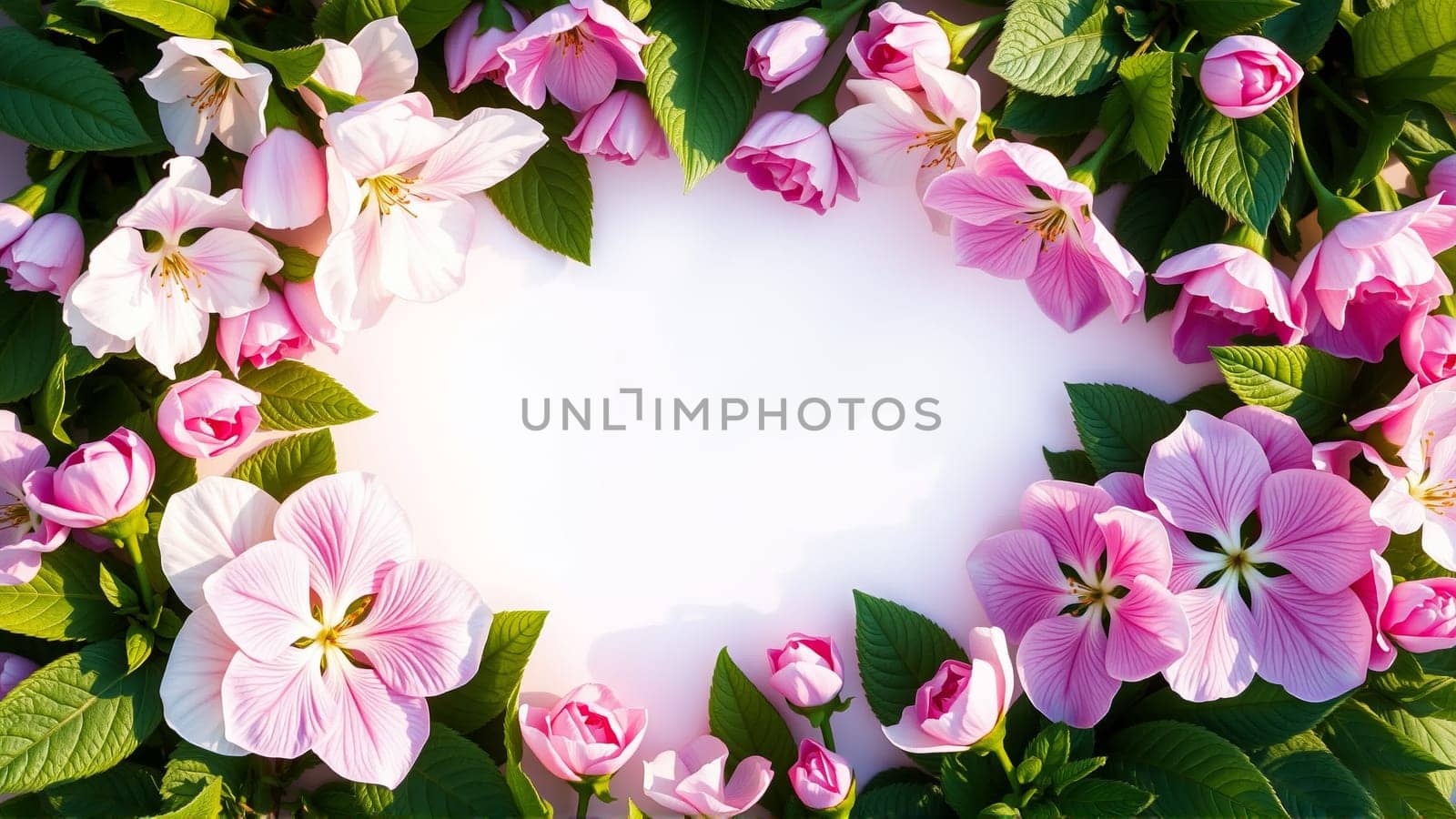 Frame surrounded by spring flowers. High quality photo