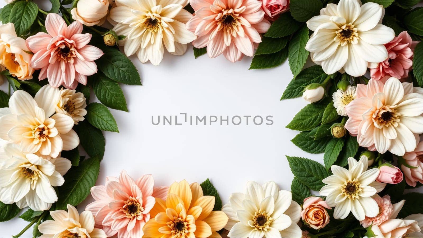 Frame surrounded by spring flowers. High quality photo