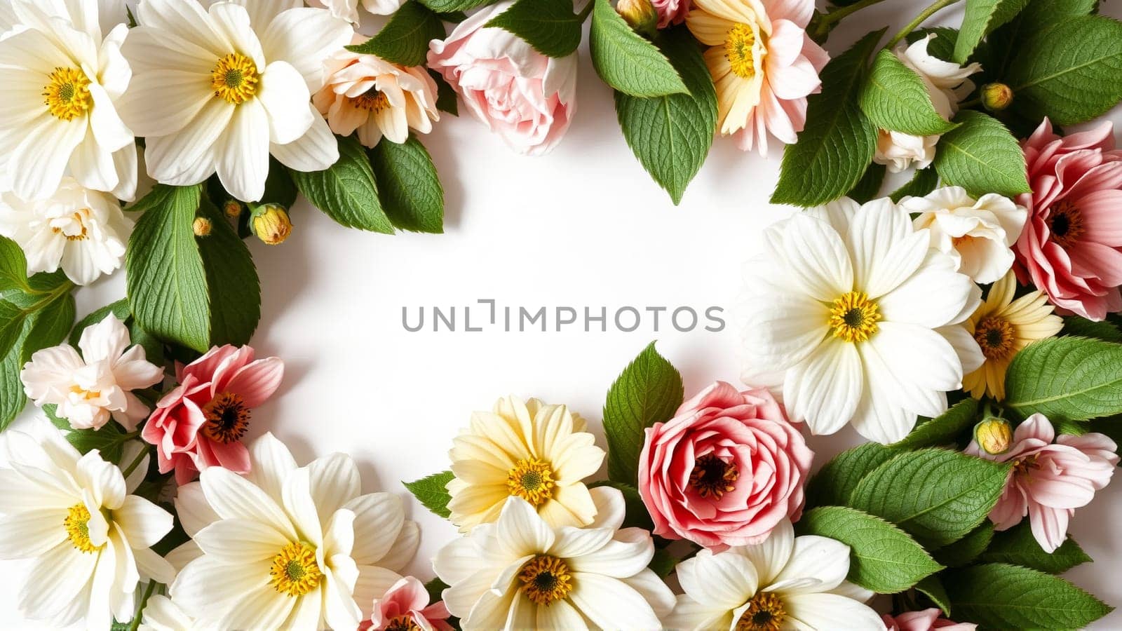Frame surrounded by spring flowers. High quality photo