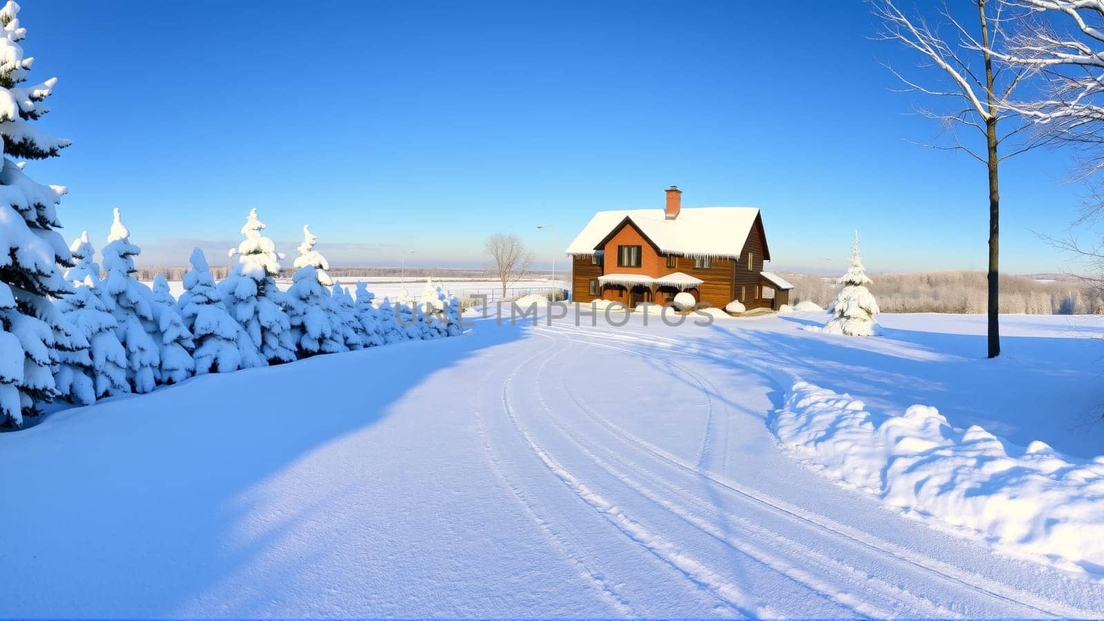 Village house, countryside covered with snow. High quality photo
