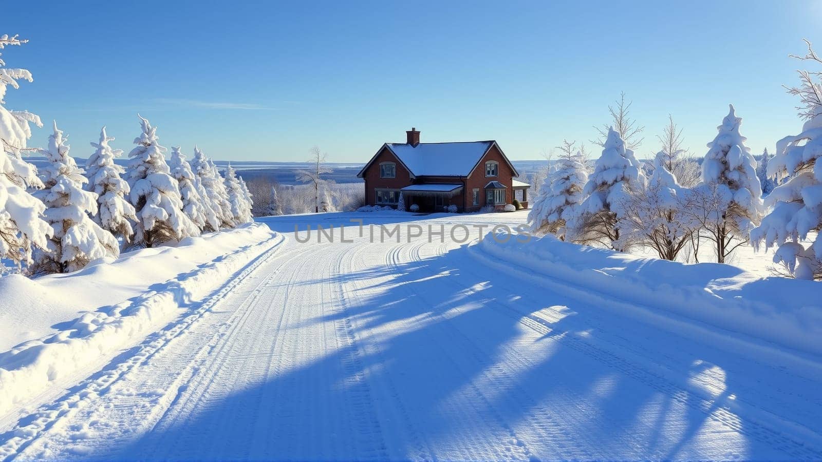 Village house, countryside covered with snow. High quality photo