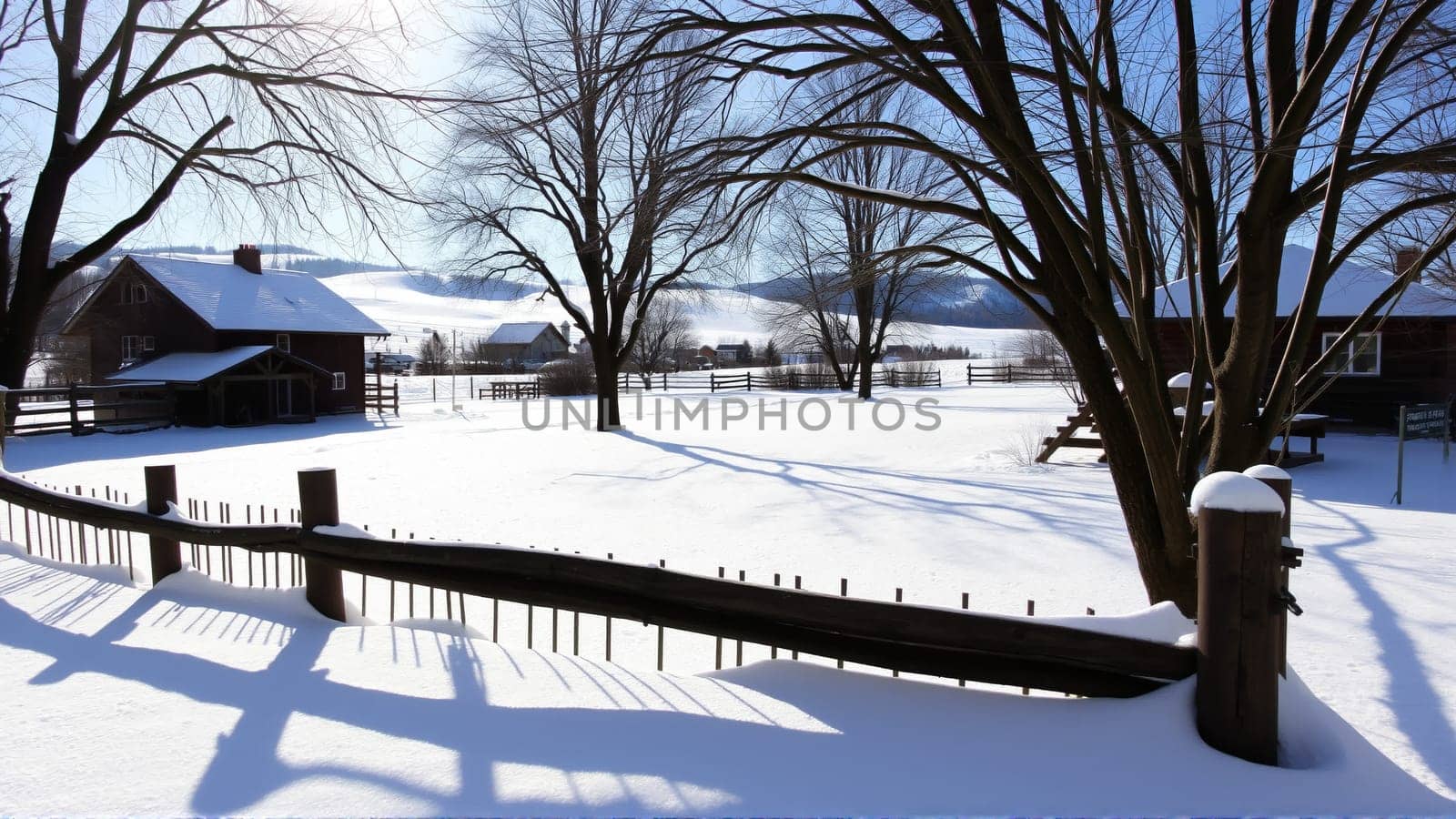 Village house, countryside covered with snow. High quality photo