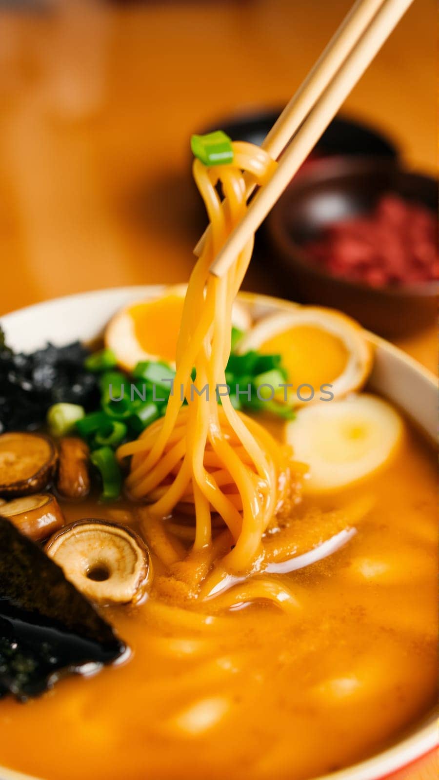 Pan-Asian soups, a combination of bright aromas, rich broths and a harmony of flavors that reflects the culture of Asia. High quality photo
