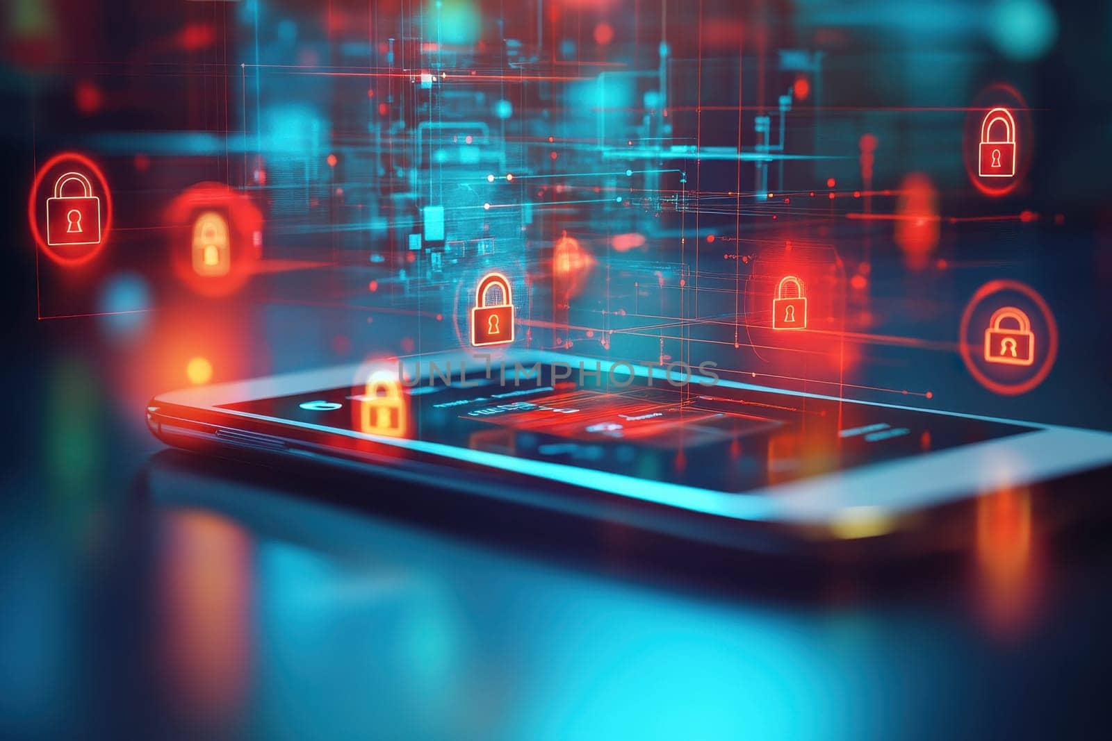 A vibrant depiction of a smartphone surrounded by digital security icons. This image illustrates the importance of data protection in modern technology.
