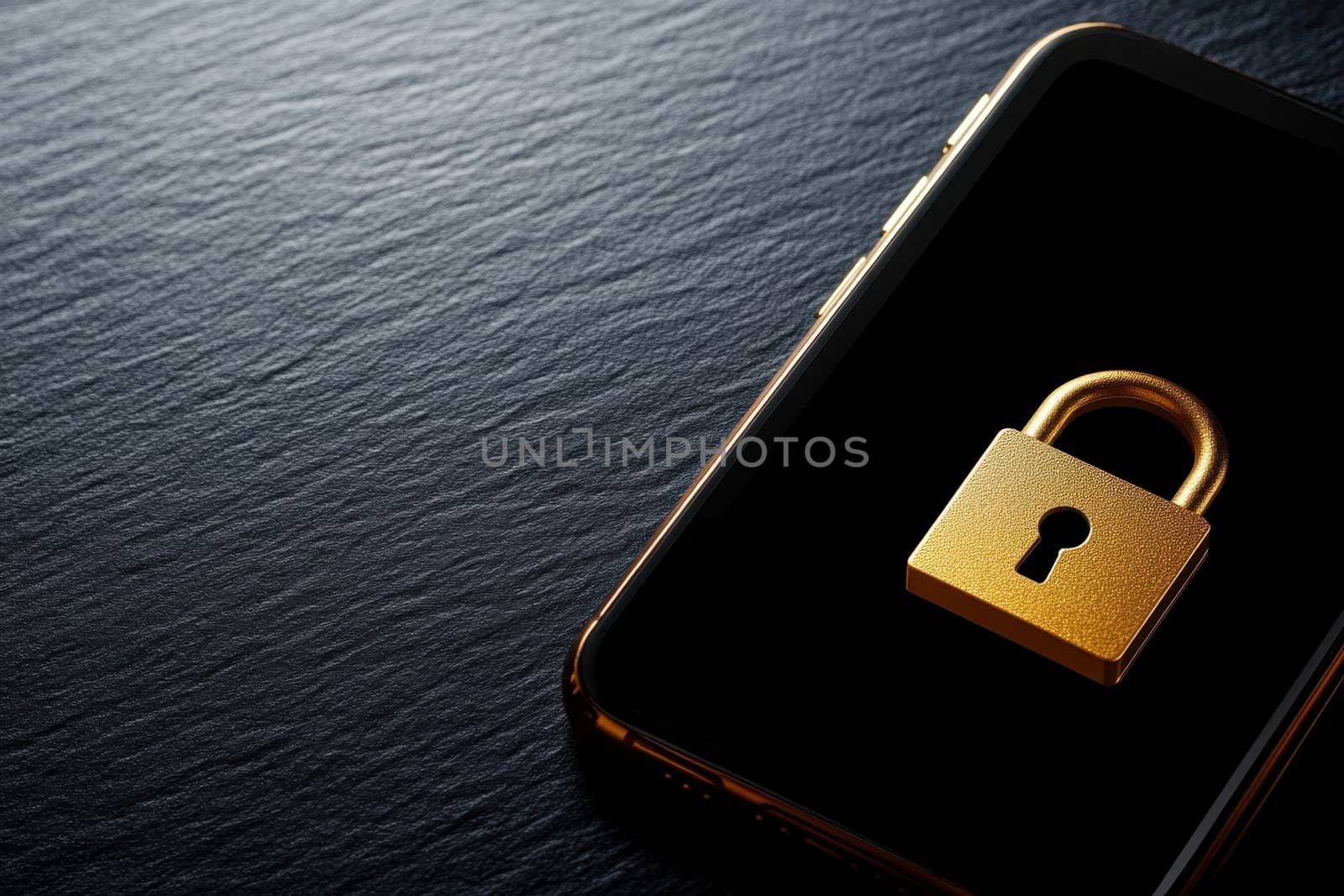 A golden padlock displays a strong security concept on a smartphone screen. This image emphasizes the importance of protecting personal information in a digital world.