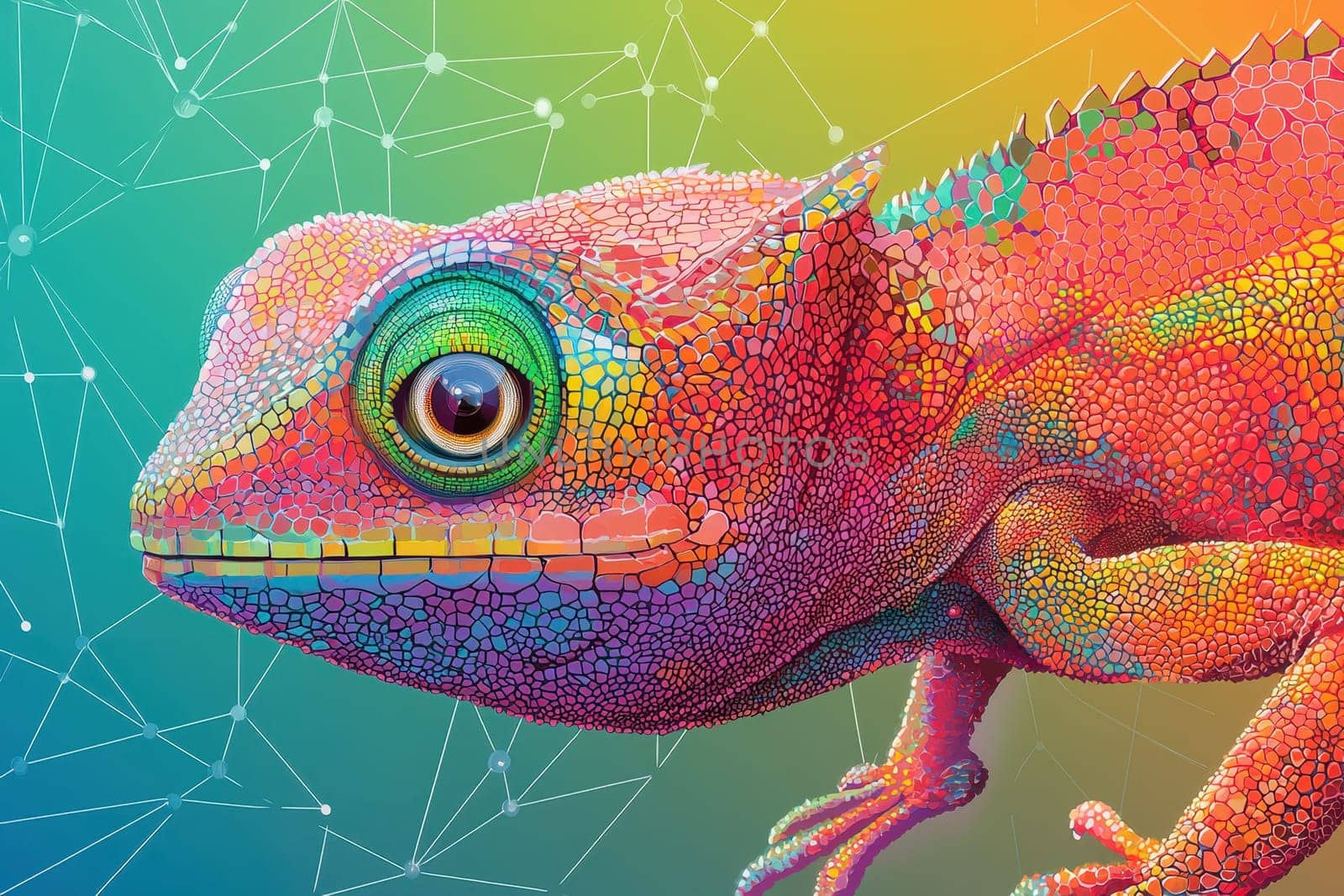 This stunning image features a vibrant chameleon with intricate textures and colors set against a captivating abstract background. Perfect for wildlife themes.
