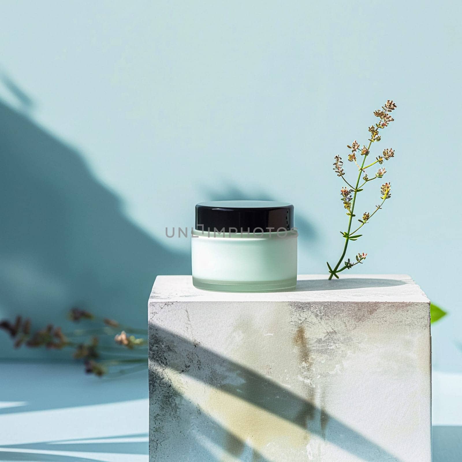Cosmetic cream in a glass jar. Skin care concept. Background for beauty products