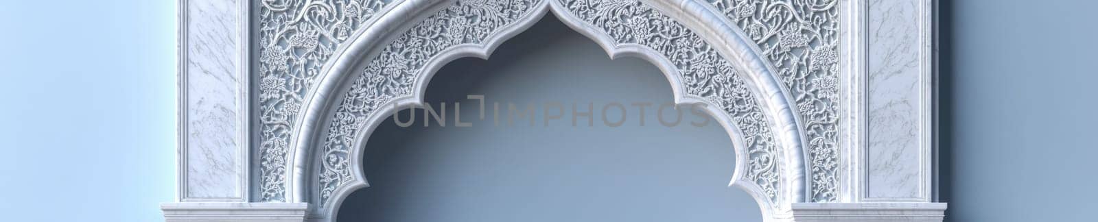 White marble arch in traditional Islamic style for cultural and architectural design.