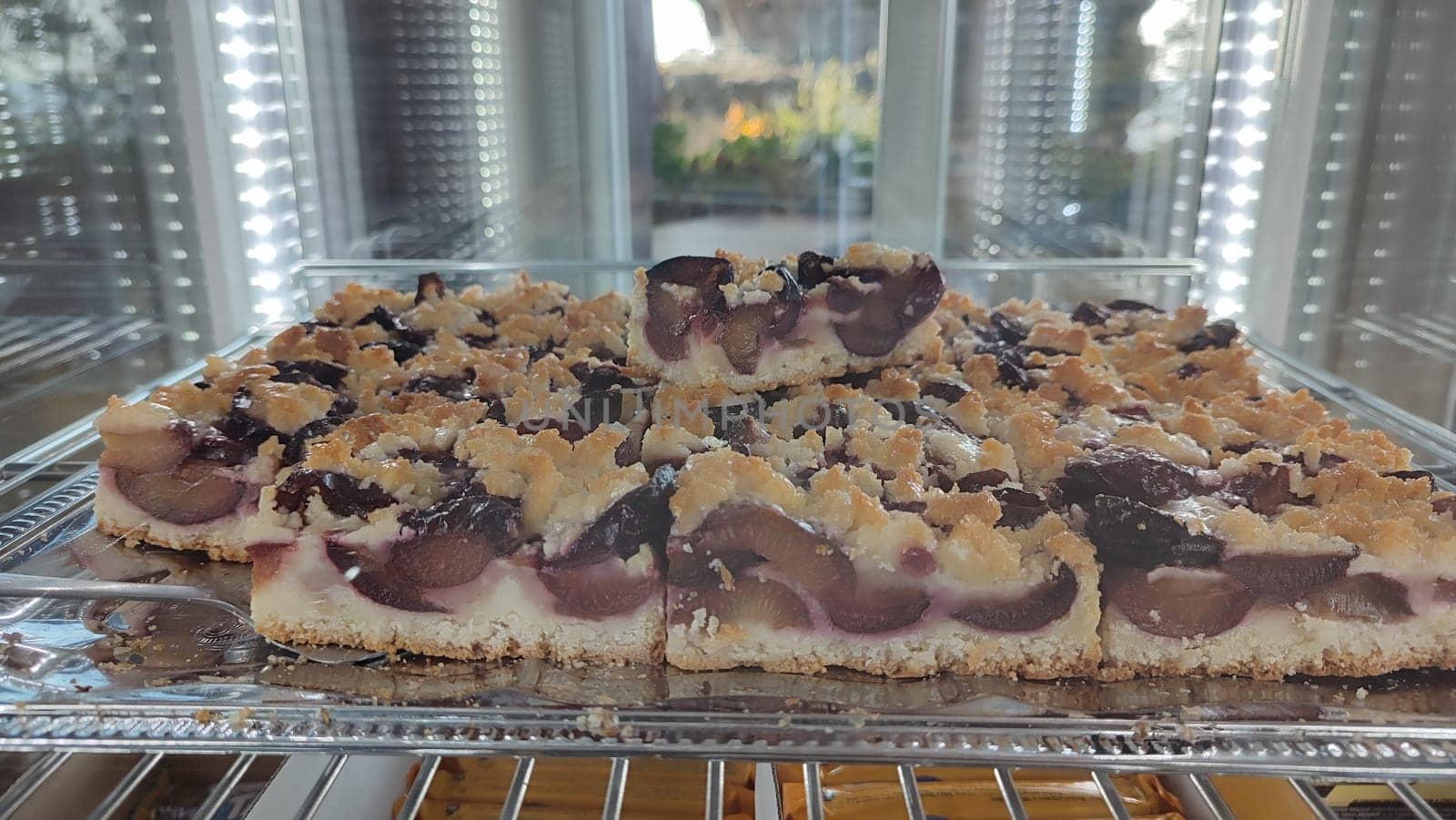 Cherry crumble cake food cafe restaurant dessert window plate cooking sweet . High quality photo