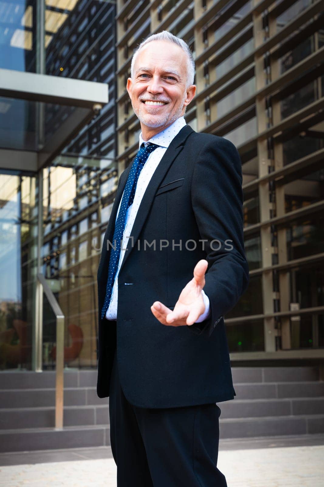 Professional, mature and serious executive manager, proud lawyer, business leader in suit and tie looking at camera.