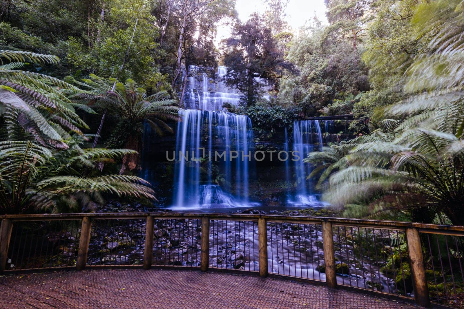 The majestic Russell Falls in Mt Field National Park on a cold spring afternoon in Tasmania, Australia