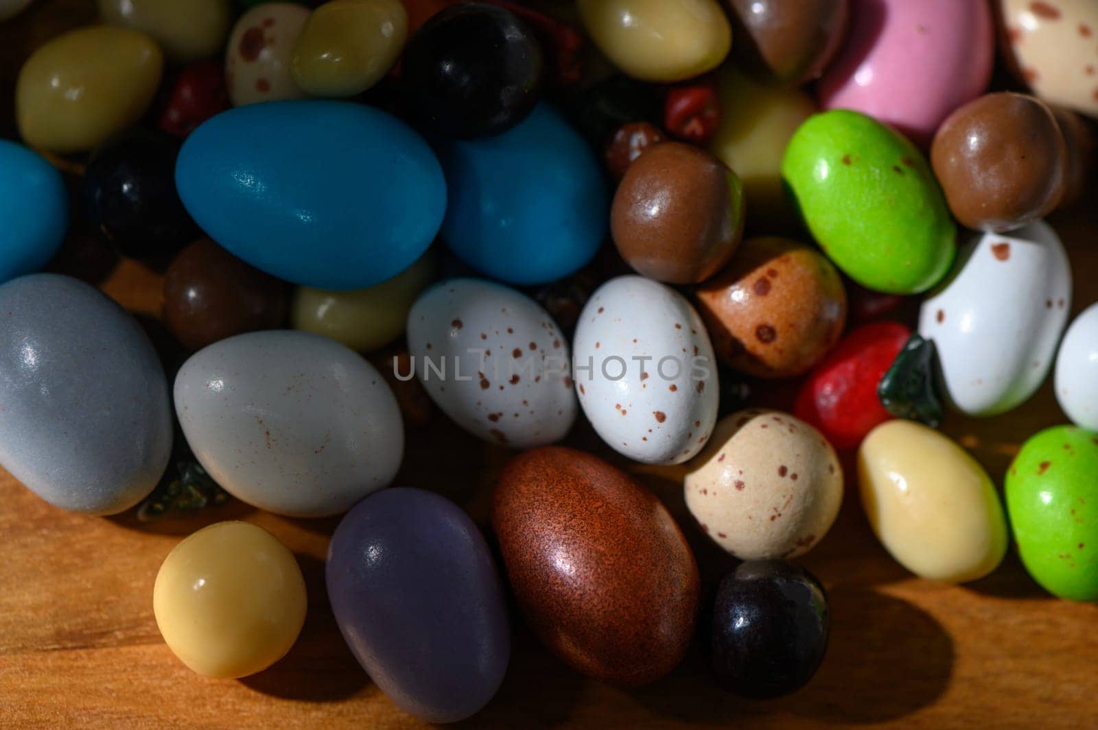 Decorative eggs in various colors and patterns create a festive atmosphere for spring celebrations and gatherings.