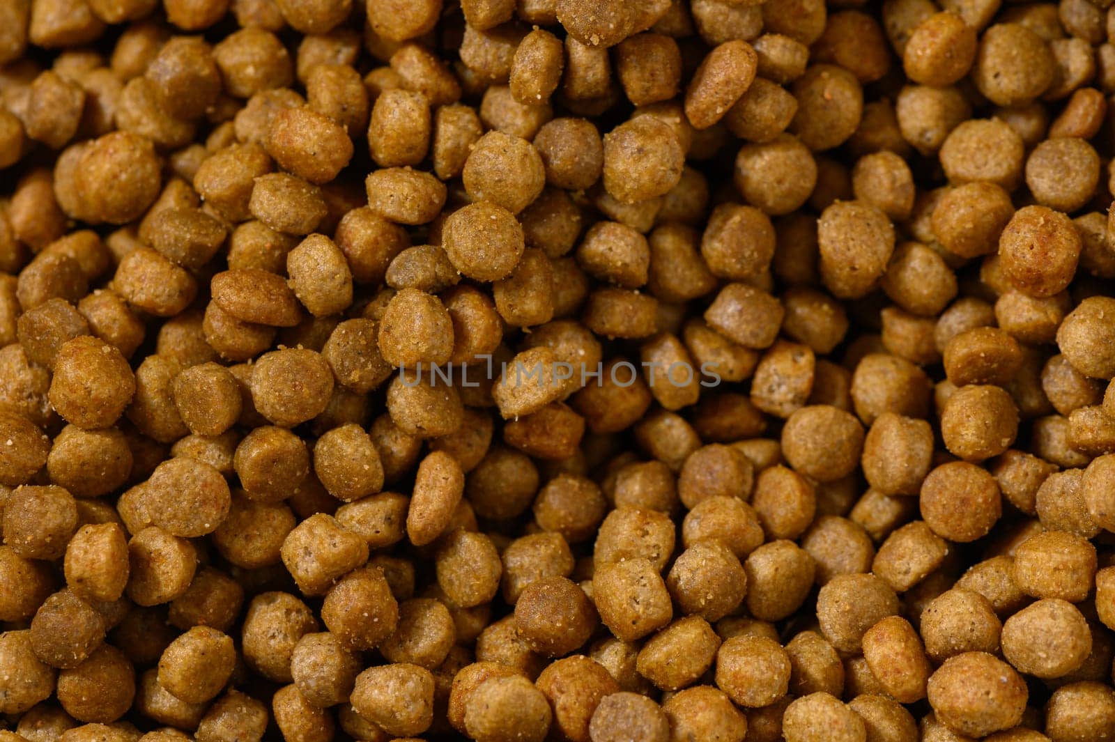 Tiny brown kibble pieces form a rich tapestry, ready for pets to enjoy during mealtime or snack time.