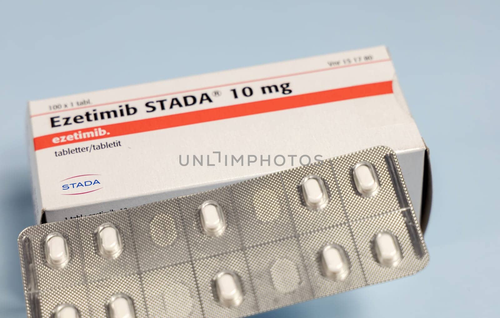 Ezetimib against high cholesterol in the bkood pills. Copenhagen, Denmark - February 11, 2025