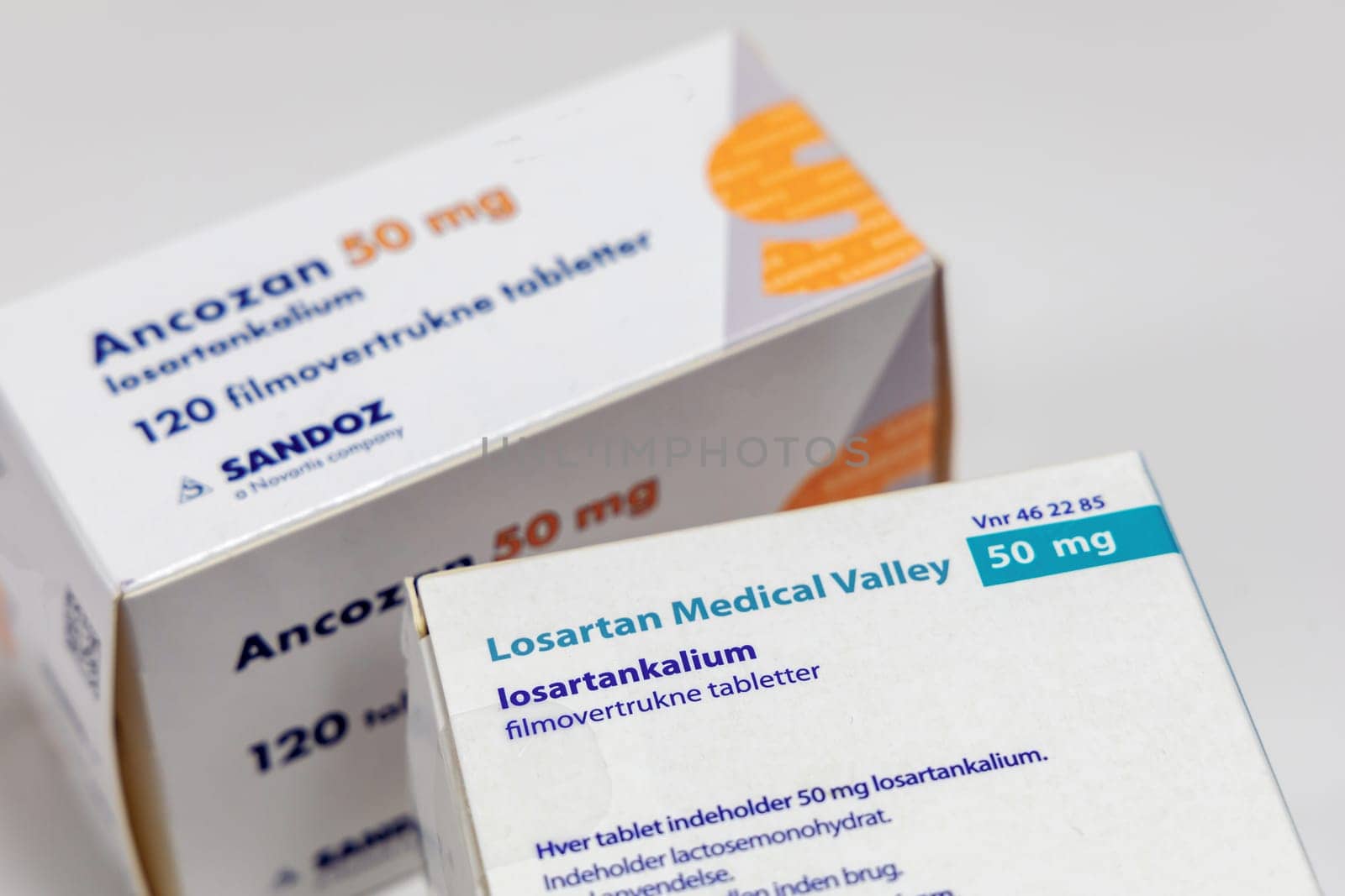 Losartan high blood pressure pills. Prescription medication. Copenhagen, Denmark - February 11, 2025