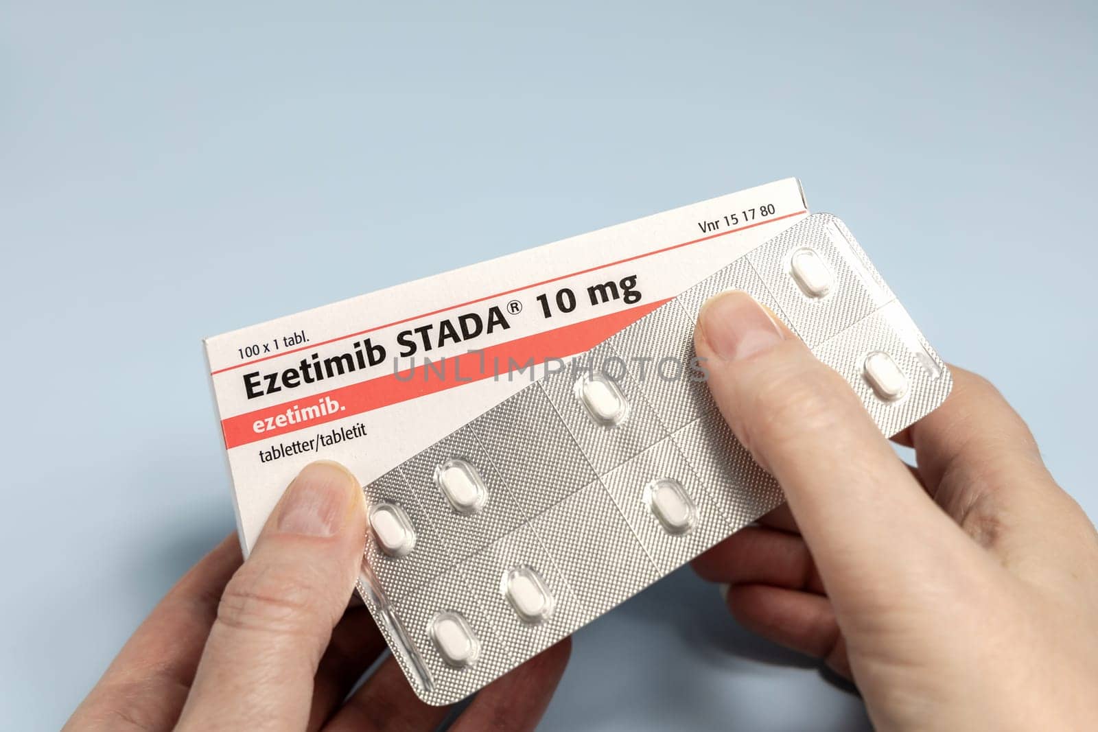 Ezetimib against high cholesterol in the bkood pills. Copenhagen, Denmark - February 11, 2025