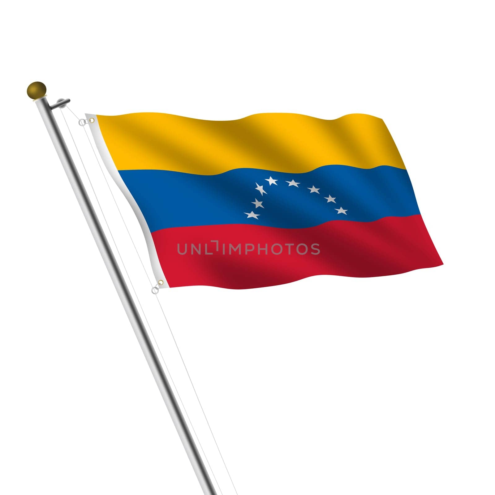 A Venezuela flagpole 3d illustration on white with clipping path