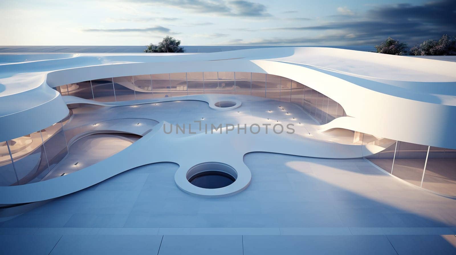 Abstract architecture design influenced by nature and soft forms. Generated AI