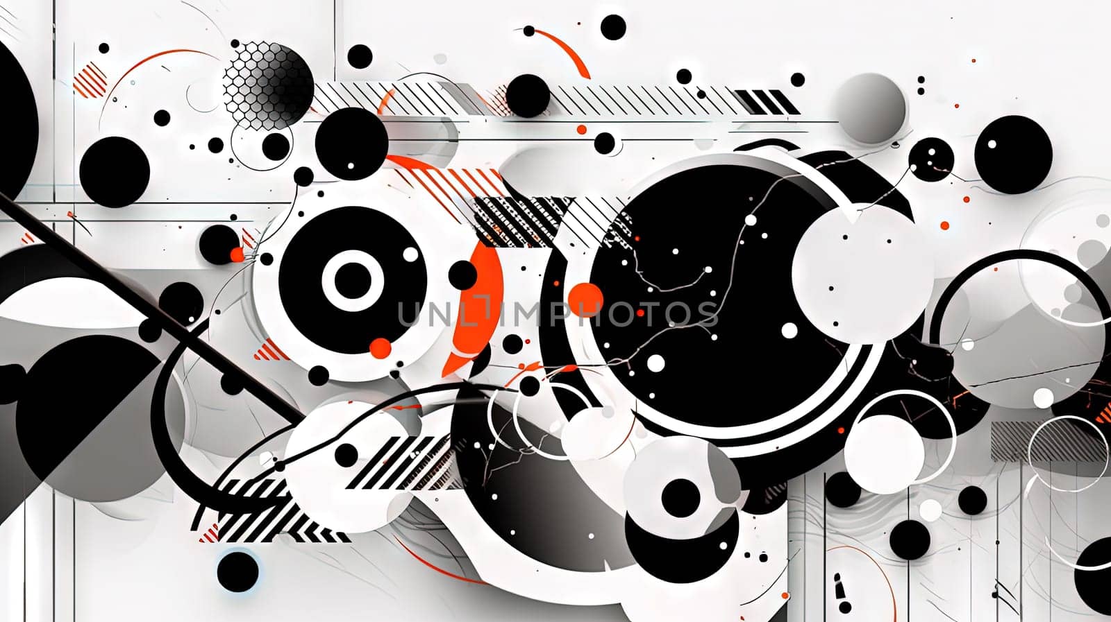 Geometric abstract background with black dots, circles and lines. Generated AI
