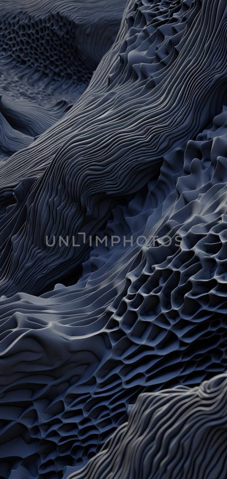 Scientific abstraction with futuristic textured tissue waves. Tech background with close-up wave bio texture. Generated AI