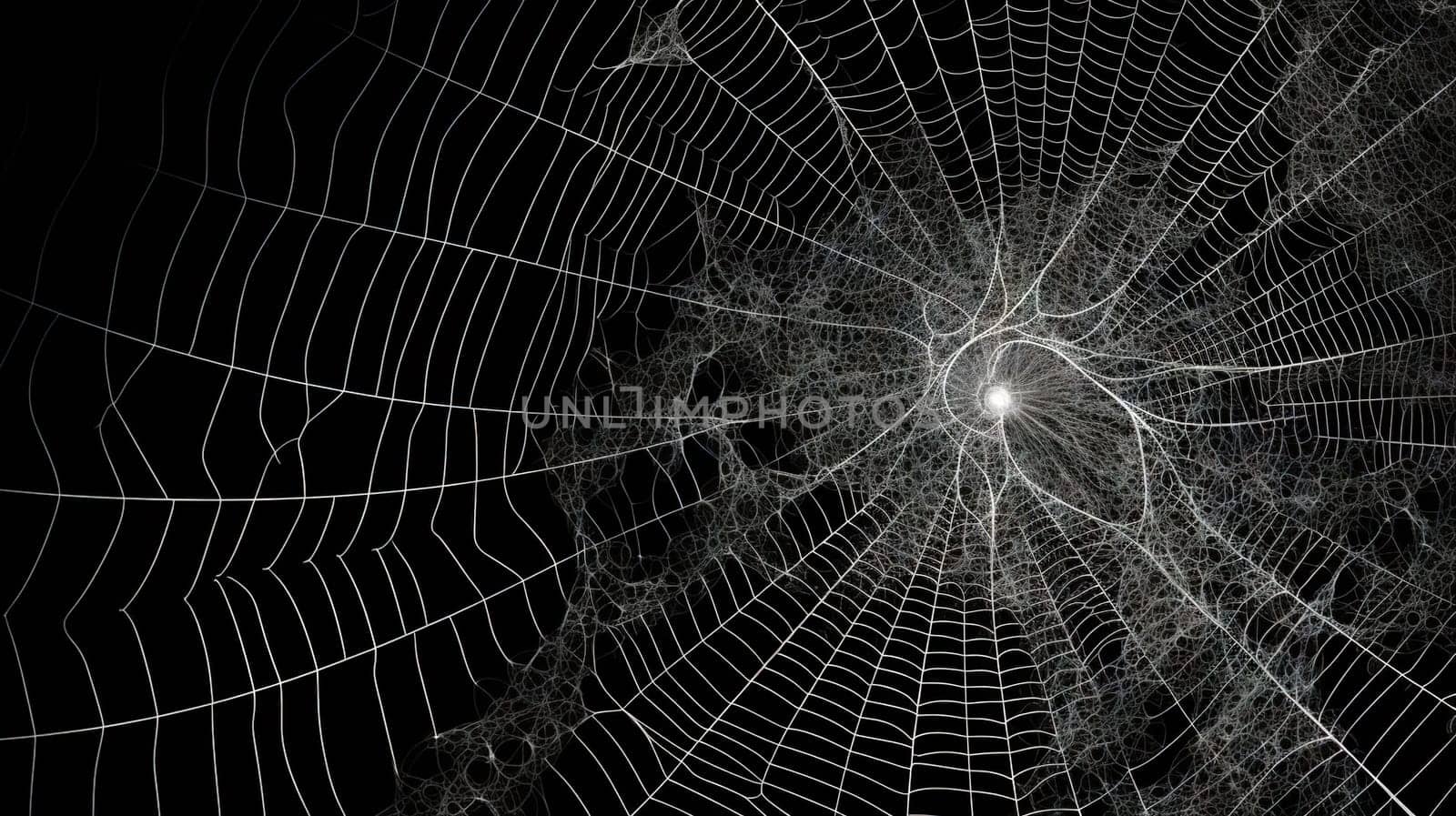 Abstract fractal sipder web on dark background with grungy ornament of broken moody web and particles. Generated AI