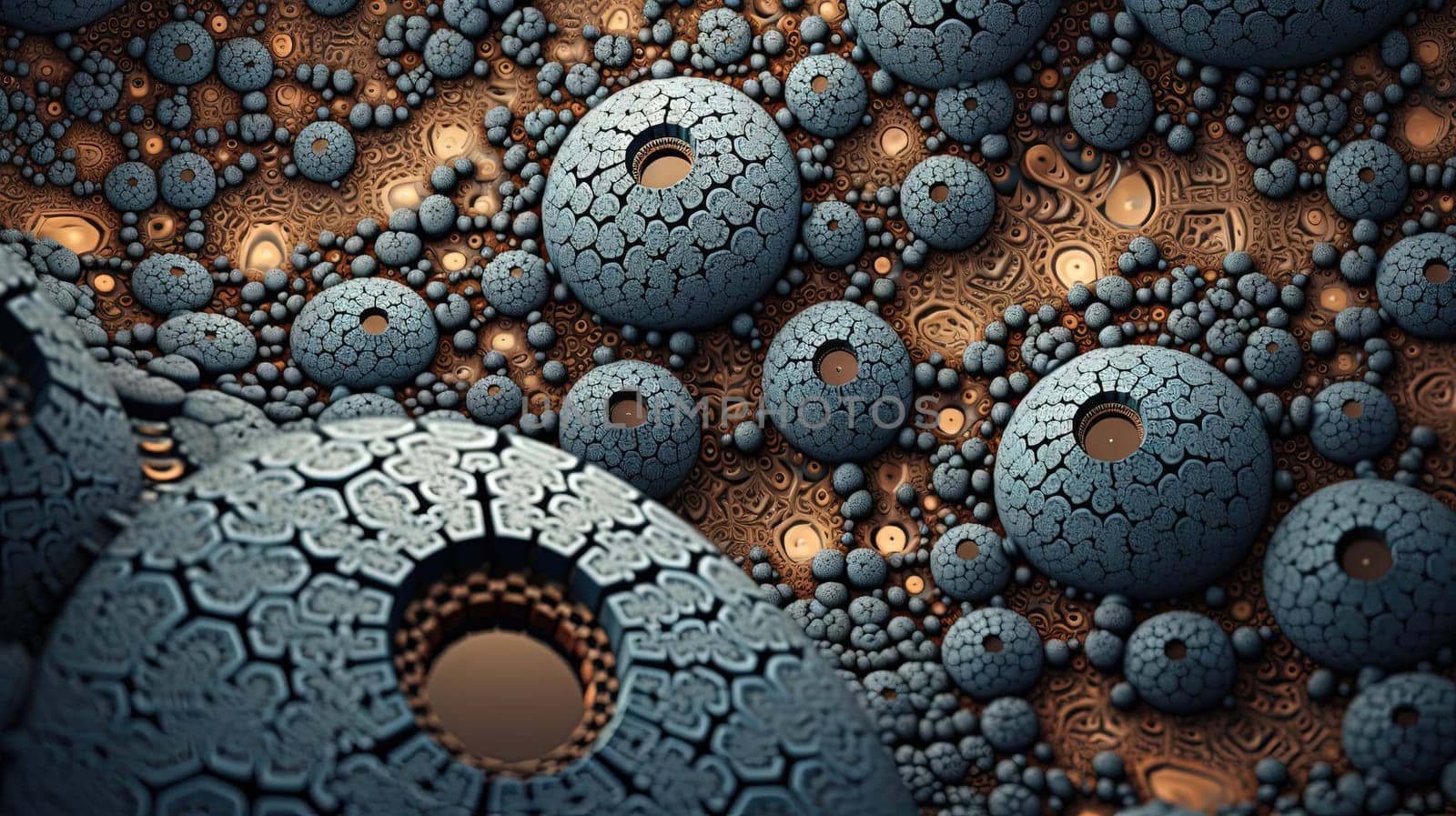 Abstract fractal ornament with floral elements and dotted texture. Generated AI