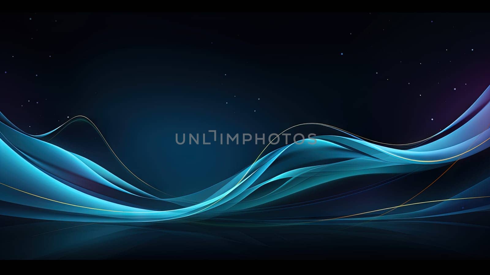 Abstract blue neon light trails and digital waves on dark background for tech and business design themes. Generated AI