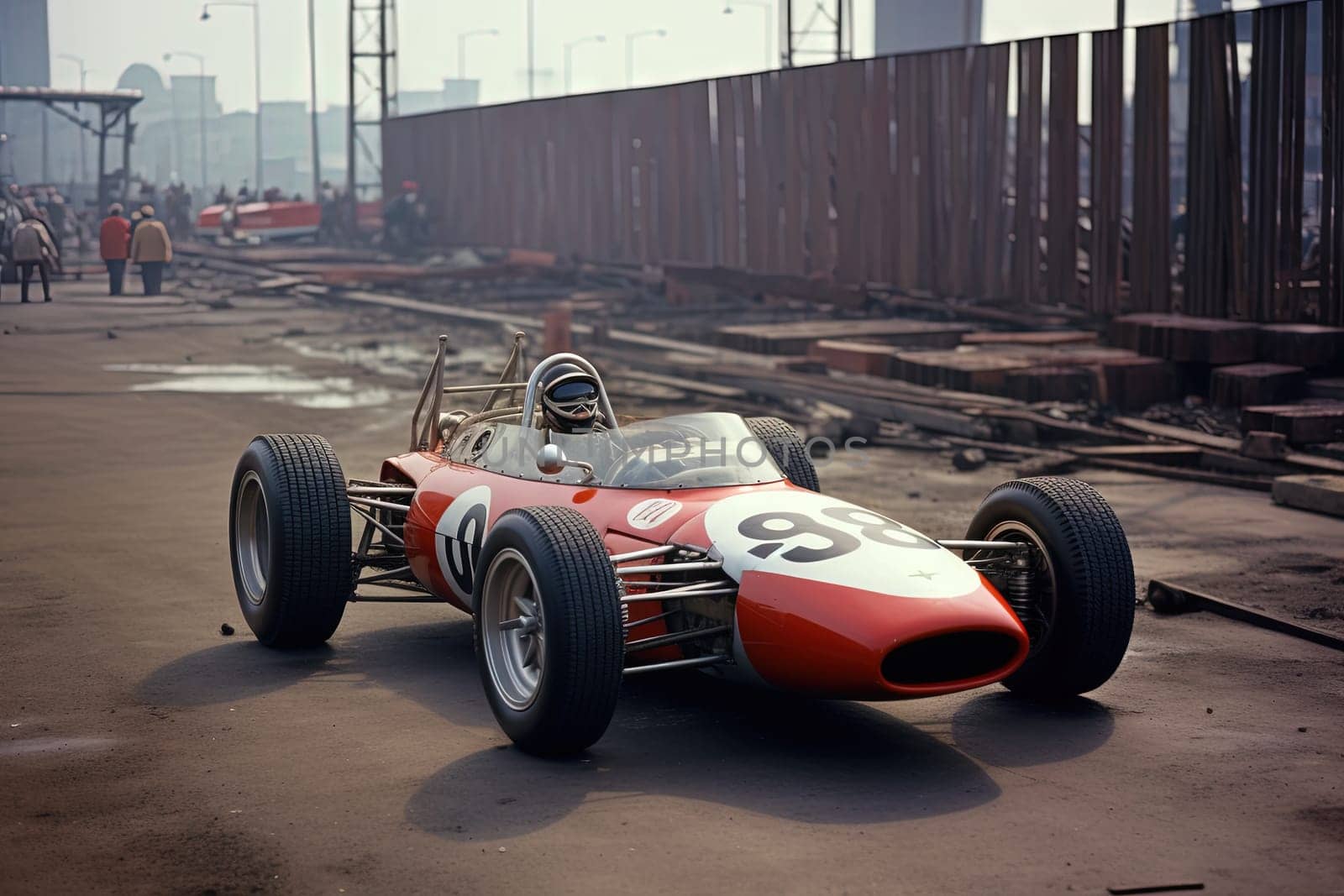 Retro racing car on the track. Vintage sport car championship. Generated AI