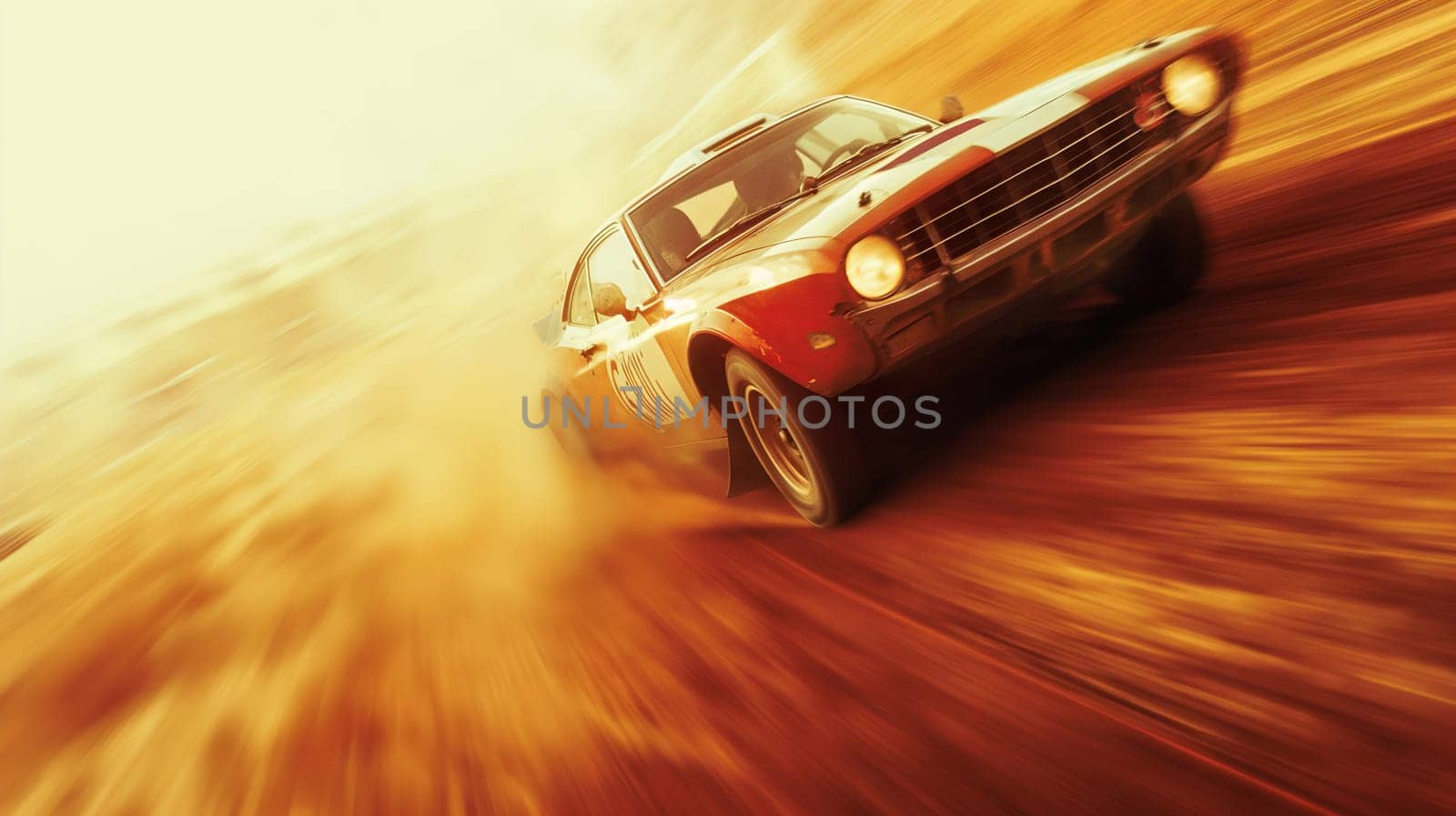 High speed shot of a rally car made from cinematic angle. Fast sports car with speed lines. Generated AI