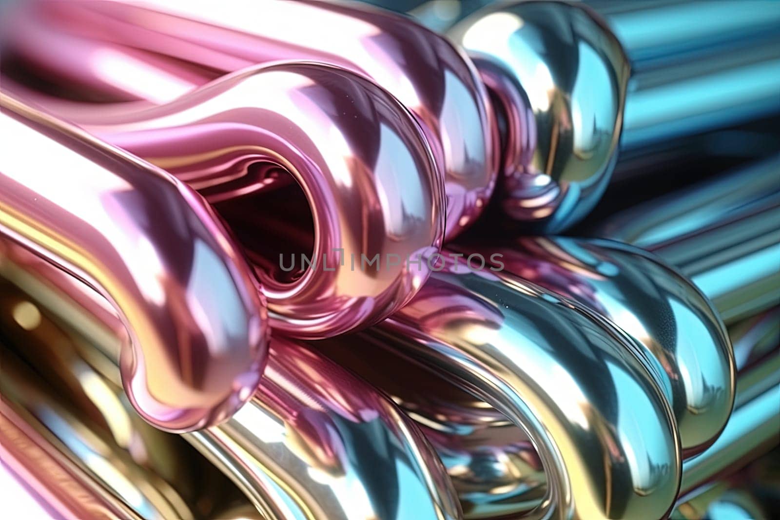 Abstract chrome pipes composition. Industry themed background with shiny metallic connected pipes. Generated AI