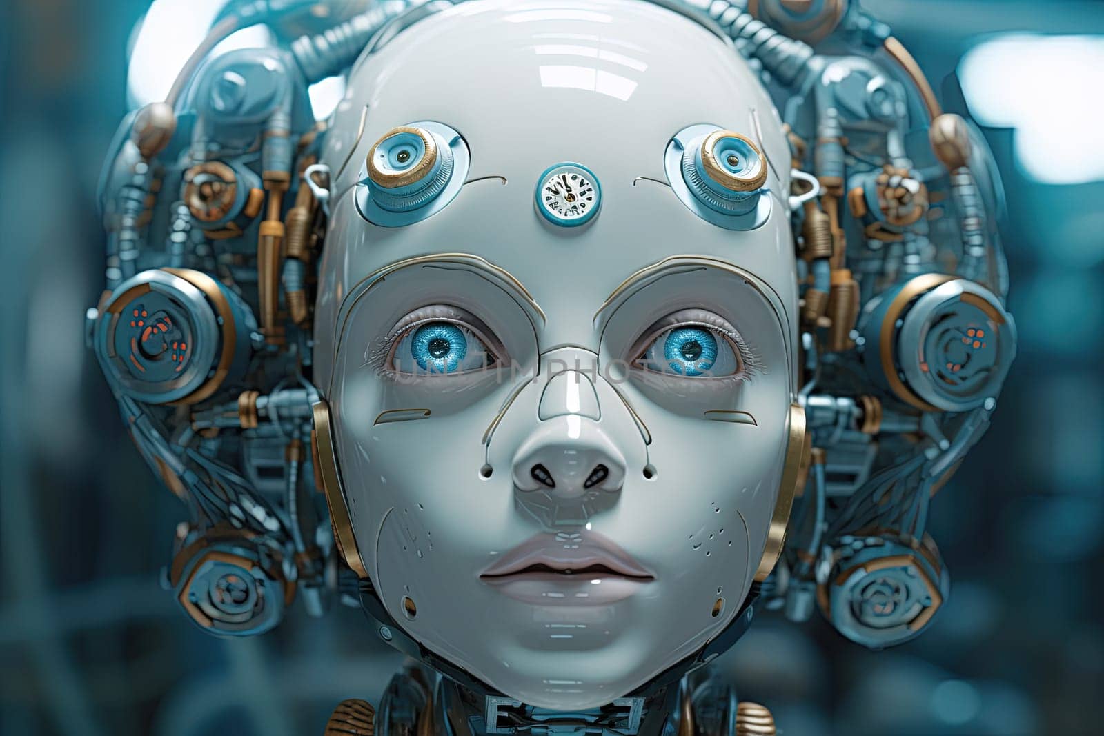 Cyborg or digitally improved human. Artificial intelligence and technology concept with advanced woman. Generated AI