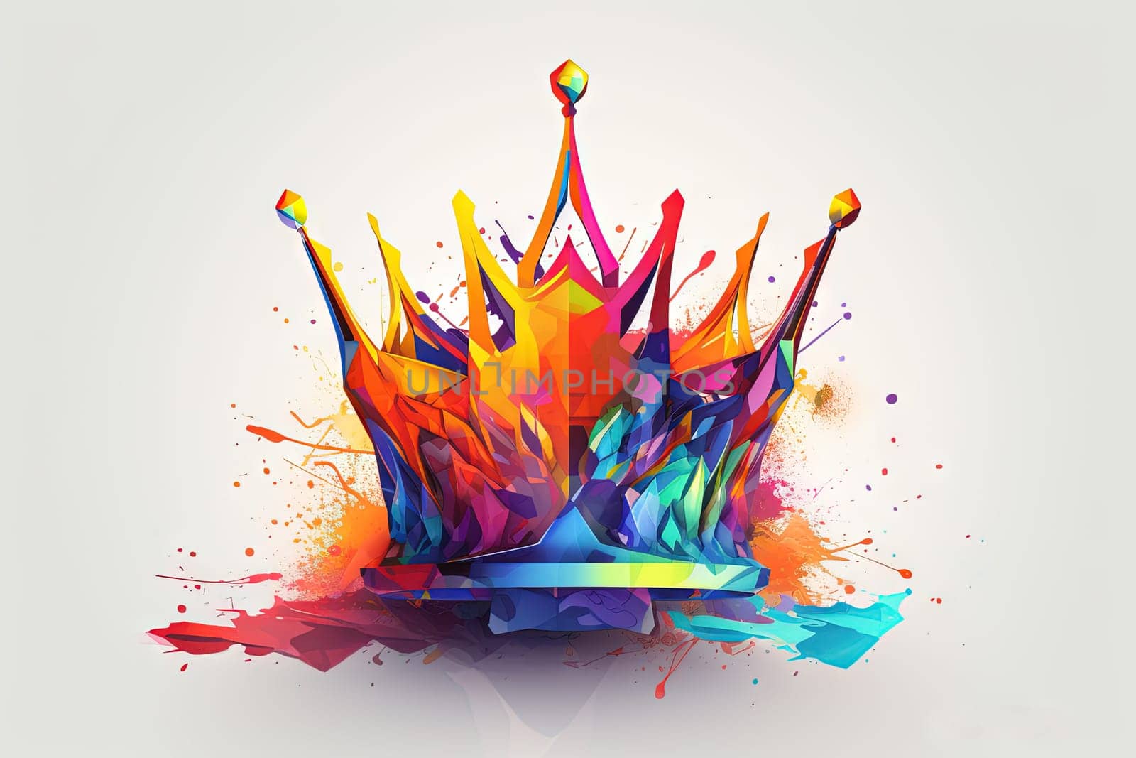 Colorful crown in the style of watercolor paint and ink splash or stroke. Generated AI