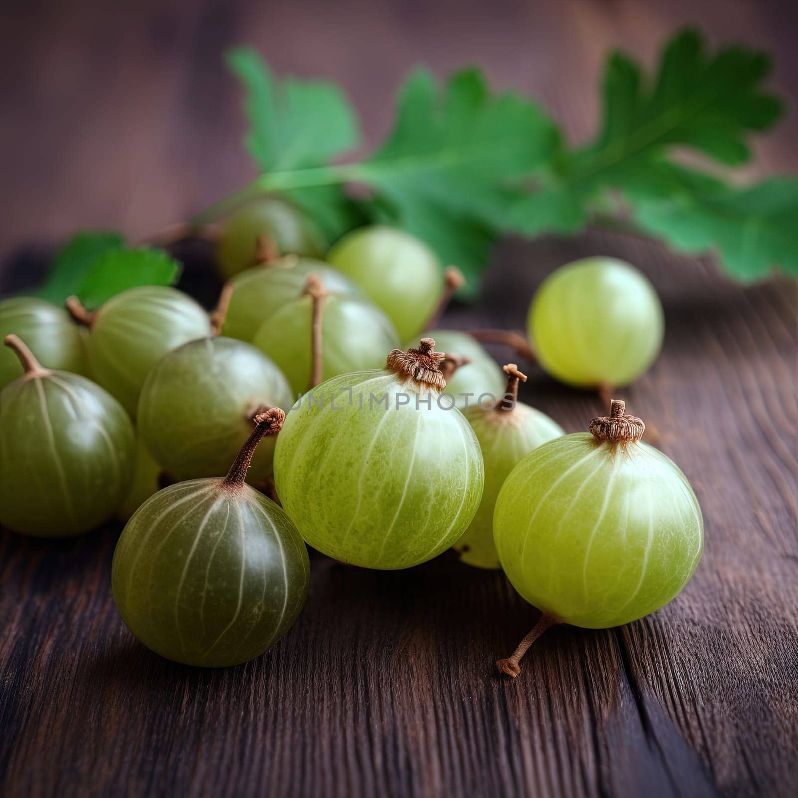 Bunch of green gooseberries, natural fresh berry food for healthy nutrition. Generated AI