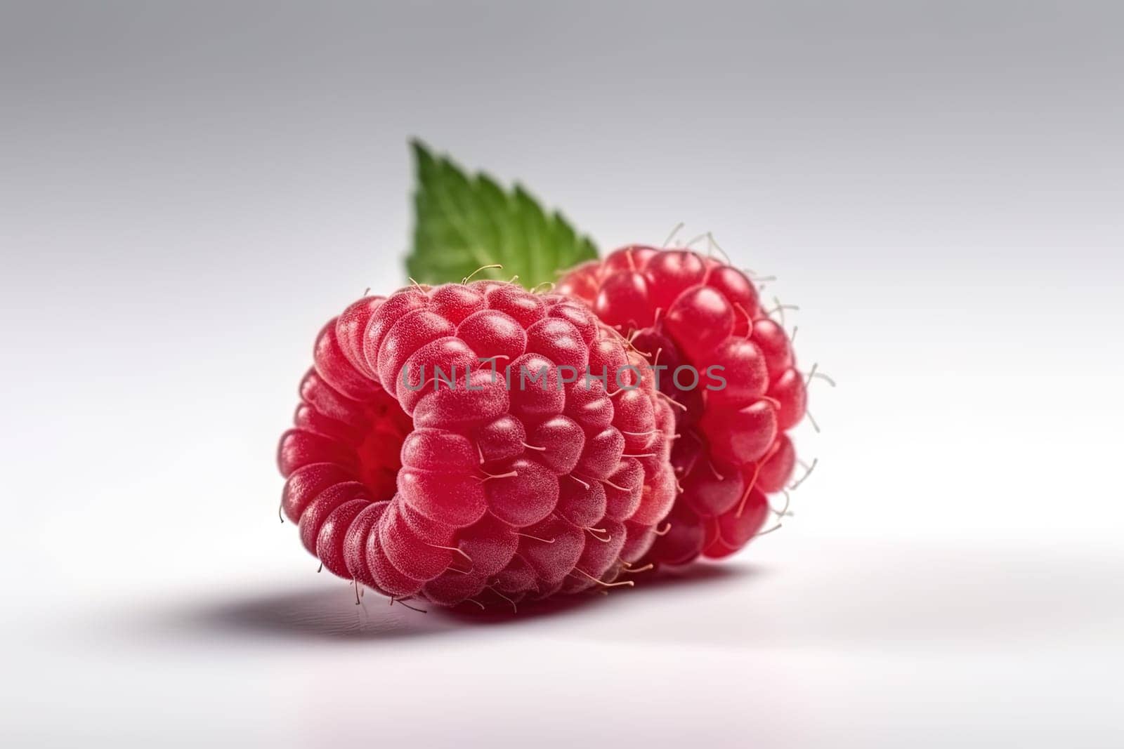 Raspberry on white background. Juicy red berry, fresh and sweet. Generated AI
