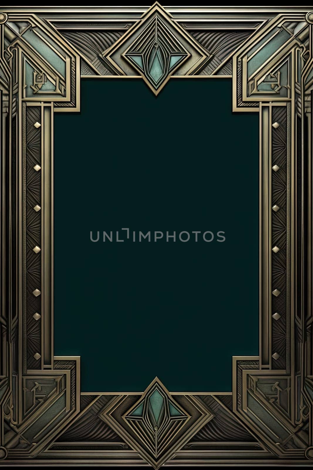 Golden art deco frame with ornament. Retro golden art deco or art nouveu frame in roaring 20s style. Generated AI