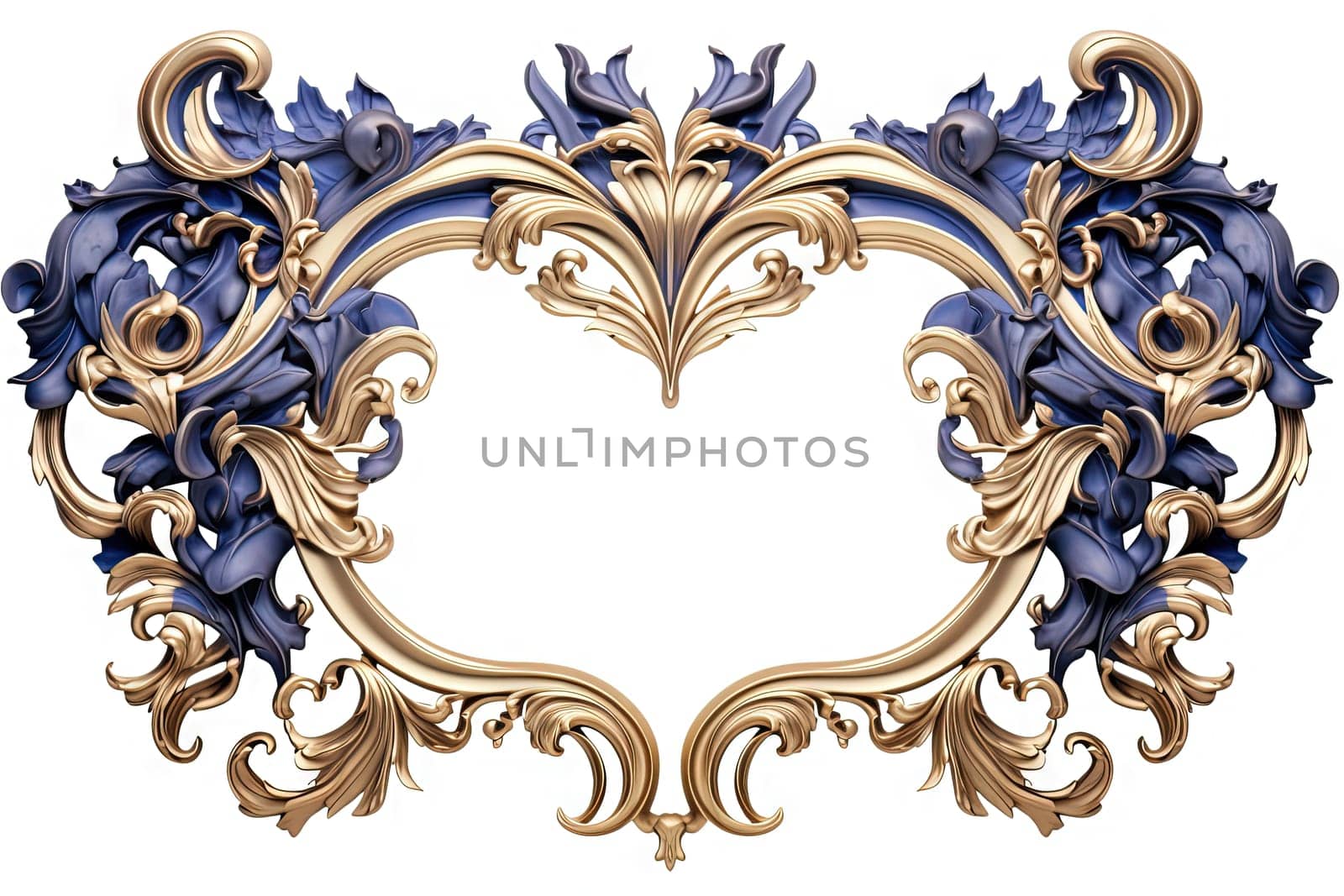 Golden ornamental frame in royal or empire style. Retro golden frame with vintage ornament. Generative AI