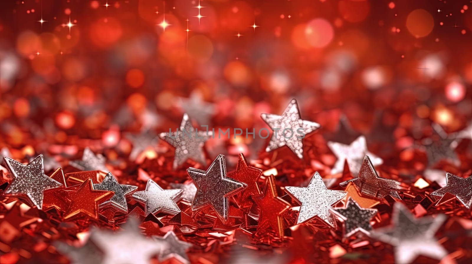 Abstract shiny background with red glitter. Scattered confetti sparkles with bright and vibrant red color. Generated AI
