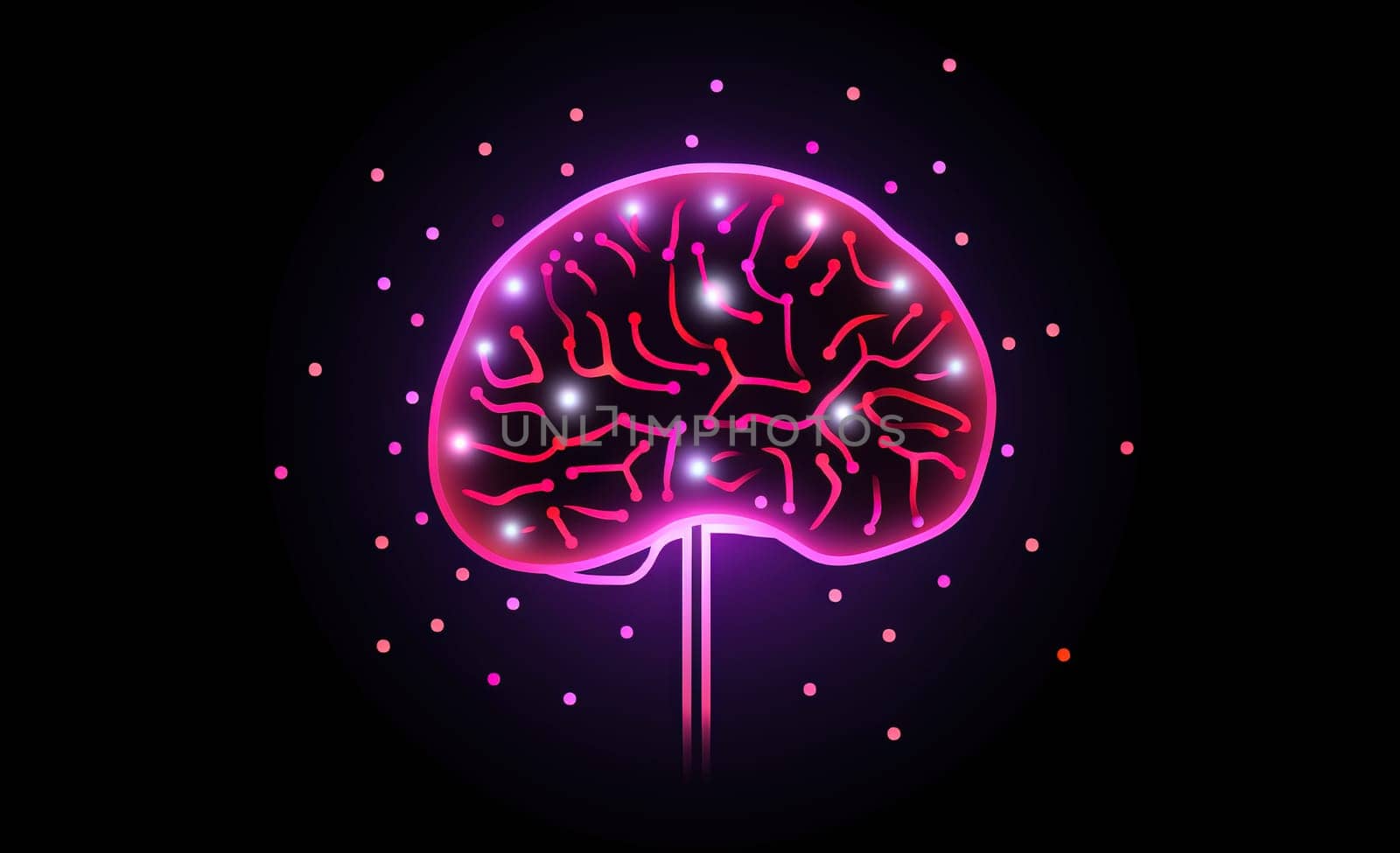 Brain sign in purple color. Neon line styled brain icon, symbol of science and intelligence. Generated AI