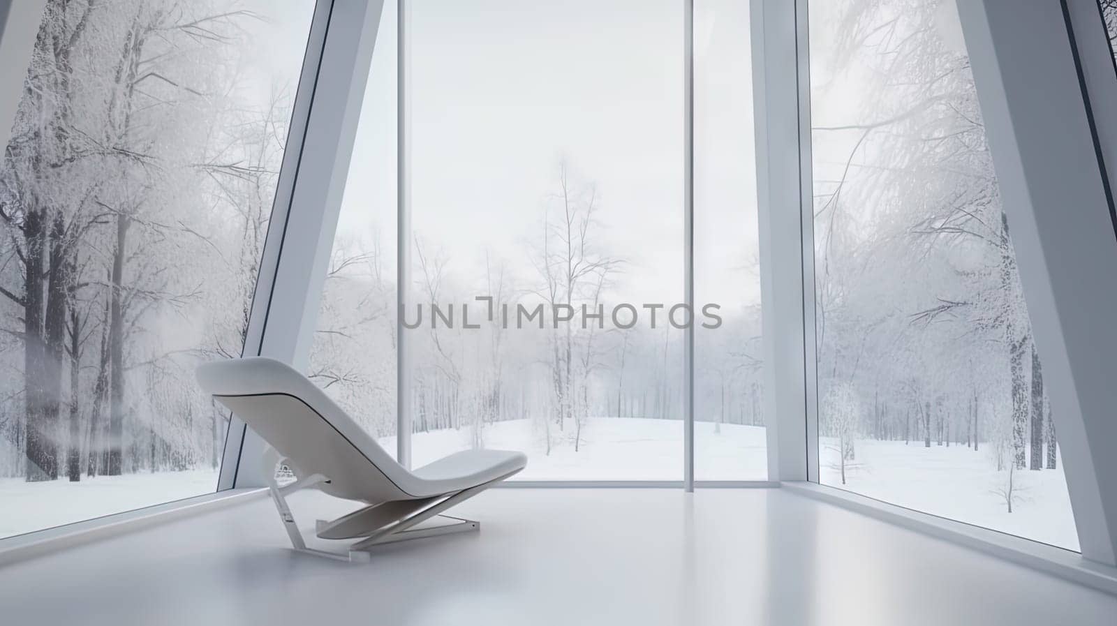 A white room with chairs and a good view. Futuristic business room for work and meetings. Generated AI.